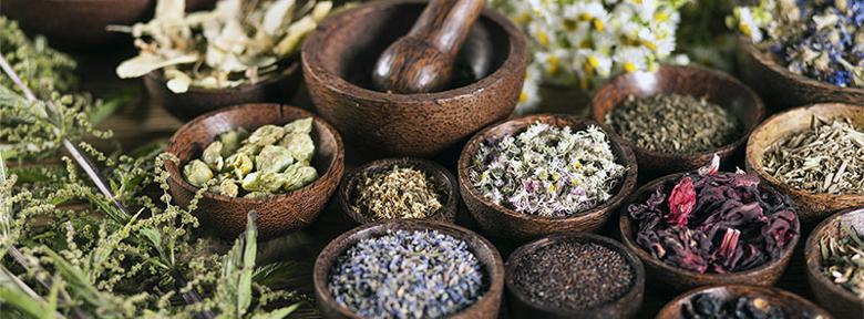 An array or herbs and plants used in our traditional Chinese herb powder treatments
